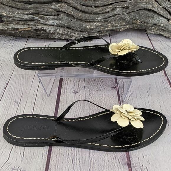 J.Crew Italian Leather Capri Posie Black Sandals - Picture 3 of 13
